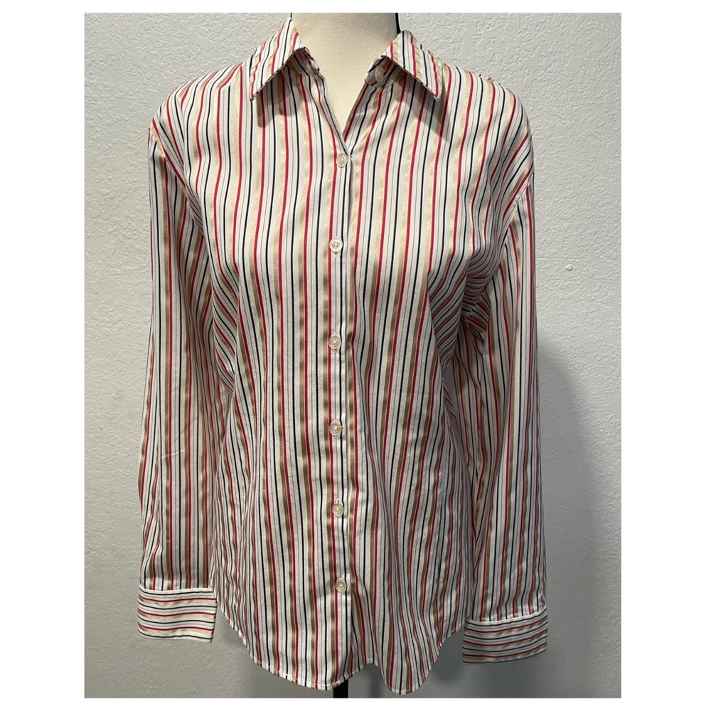 George Stretch Gold Black And Red Stripe Long Sleeve Blouse Shirt XL 16/18.
